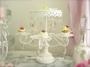 Shabby Crystal Pink Prism White Chic Cupcake Wedding Birthday Cake Display Stand