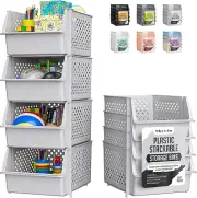 Tidyfriend Plastic Stackable Storage Bins for Pantry - 4 Pack Stackable Bins for
