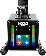 RockJam Singcube 5 Watt Bluetooth Karaoke Machine with Dual Microphones, Voice Change Effects and LED Lights, Black