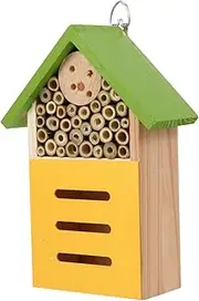 DECOMELODY 1Pc Painted Wooden Bee Cabin House Ornament Cozy Insect Habitat with Wrought Hook for Garden Decoration Outdoor Ladybug Shelter Safe and Easy to Use