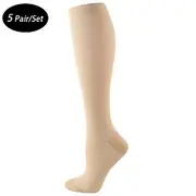 5 Pairs Men's Compression Socks Hiking Socks Sports Socks Breathable Soft Stretchy Comfortable Outdoor Solid Color Polyester Black White Navy Blue for Hunting