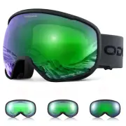 Photochromic Ski Goggles for Sunny and Cloudy Days, Anti-Fog OTG UV Protectio...