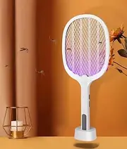 OmniCrafts Electric Fly Zapper, Electric Bug Killer with USB Charging 3 Layer Mesh Outdoor Indoor Fly Swatter Electric Zapper for Mosquitoes,Fly, Bees,Moths (White)