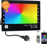 100W RGB LED Flood Light Outdoor, Waterproof IP66, Bluetooth App Control, Garden