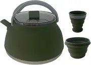 1.5L Silicone Kettle with Handle Portable Camping Kettle Stainless Steel Bottom Collapsible Water Boiler for Hiking Backpacking
