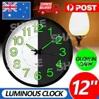 12" Indoor/Outdoor Home Wall Clock Glow In The Dark Silent Quartz Luminous Clock