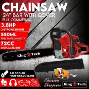72cc Petrol Commercial Chainsaw 24" Bar E-StartTree Pruning Chain Saw 3.8HP FS