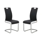 Raimon Furniture Set of 2 Argus Faux Leather Dining Chair - Brushed Metal Legs - Black & White