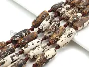 1pc/11pc Natural Tibetan Agate Barrel Spacer Beads, Brown White Dzi Spacer