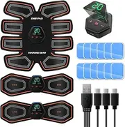 SOYOKO EMS Muscle Stimulator,Muscle Trainer Abs Stimulator Abdominal Muscle Training Gear for Men Women Portable Fitness Workout, 10 Modes 20 levels for Arms, Waist - Rechargeable Abdominal Training