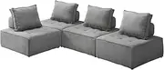[OIKITURE] 4PC Modular Sofa with Adjustable Back, Linen Armless Sofa Easy Assemble, Per Unit Max Capacity 150kg, 4 Pillow, Sits up 8, Grey