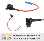 Double Low Profile MINI BLADE Fuse Socket Wire Tap 20A 16AWG 2 Way 12v Connector