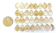 Golden Rutilated Quartz Cabochon Teardrop, Natural Rutilated Quartz from Brazil
