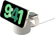 [Belkin] MagSafe Charger Compatible 2-in-1 Wireless Charging Dock 15W - MagSafe-Compatible Charger for Qi2, Apple iPhone 15, 14, 13, 12 Series, AirPods, & Other Qi2 Enabled Devices, PSU Included – Sand
