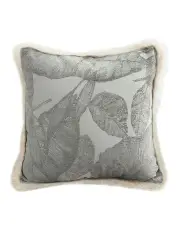 [SOGA] 45cm Wabi-sabi Raised Embroidery Leaf & Square Throw Pillow in Grey