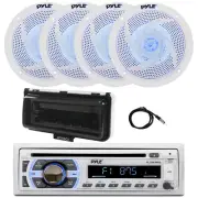 Pyle Marine Bluetooth CD Radio, 4x 8" 320W LED Speaker, Cover (White), Antenna