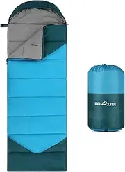 Camping Sleeping Bag for Adults Water- Cold Weather Sleeping Bag Compact Camping Gear for 3 Seasons Hiking Backpacking Traveling Green & Blue 1.8KG
