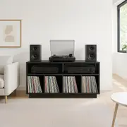 EDISON Media Stand 1200mm, Vinyl Record Storage & Component Cabinet in Black Oak Finish by Tauris