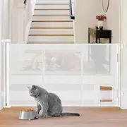 Reinforced 60” Wide Retractable Pet Gate with Cat Door Mesh Baby Gate for Stairs with Reinforced Strips Retractable Dog Gates with Cat Door Mesh Dog Gates for Doorways Separating Dogs from Cats, White