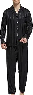 [Sanraflic] Men's Satin Pajamas Long Button-Down Pj Set Sleepwear Loungewear