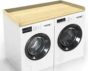 [SADIELIFE] Washer Dryer Countertopwith Edge Rails,27.5" Depth x 54" Wood Countertop for Washer and Dryer,High-Adhesion,Laundry Machine Topper for Laundry Room Organization and Storage(Light Wood)