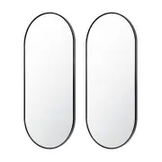2 Set Wall Mirror Oval Aluminum Frame Bathroom 45x100cm BLACK