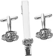 [COSMEVIVI] Elegant Silver Rose Men's Cufflinks Set Tie Clip for Business or Formal Events