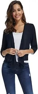[Dizzlle] Women's Casual Sheer Chiffon Drape Front Shrug 3/4 Sleeve Cropped Bolero Cardigan