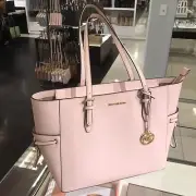 MICHAEL KORS GILLY LARGE DRAWSTRING ZIP SHOULDER TOTE BAG LAPTOP PINK LEATHER