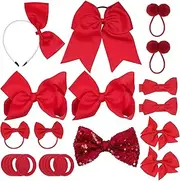 23 Pieces Red Girls School Hair Accessories,Red Hair Bows Large Bow Headband Hair Clips Bobble Hair Bands,Girl Hair Accessories for Kid Toddler Christmas Birthday Gift