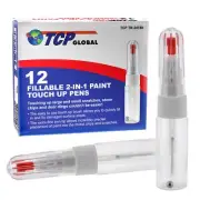 12 Fillable 2-in-1 Paint Touch-Up Applicator Pens, Brush - Fix Chips, Scratches