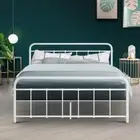Country Style Bed Frame Double Size Mattress Platform Metal Tube Slat Base White
