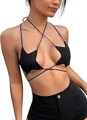 [Ella Lust] Rave Star Top for Women - EDC Festival Sexy Halter Party Dance Bra Backless Strappy Crisscross Wrap Tie Outfits