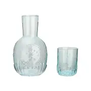 2024 New Vintage Bedside Water Carafe With Tumbler Ribbed Pitcher and Matching Drinking Glass Doubles As Lid blue 1000ml-33.8oz