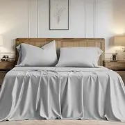 EVERGRACE Tencel Sheet Set King Size 4 Pieces，Soft Cooling Bed Sheets for Hot Sleepers, Eucalyptus Lyocell Luxury Breathable Bedding Set, 1 Fitted Sheet, 1 Flat Sheet, 2 Shams, Light Gray