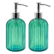 Glass Soap Dispenser Bottle with Pump, 14 Oz Refillable Liquid Hand Jar Dispenser(green)