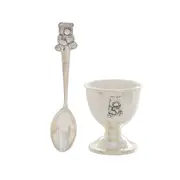 Gibson Gifts Silver Bear Egg Cup & Spoon Set Baby/Toddler Gift Keepsake