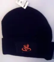 PRIMOS HUNTING HAT OSFM SIZE WITH DEER MONOGRAM ON IT FOLDED UP RIM BLACK A-1