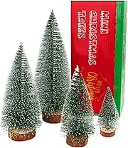 Bottle Brush Trees Christmas Decor, Small Mini Christmas Trees for Tabletop, Christmas Decorations for Indoor Kitchen Village Table Centerpieces, Mini Green Xmas Flocked Frosted Sisal Tree