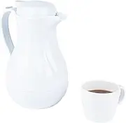 Restpresso 42 Ounce Coffee Carafe, 10 Insulated Coffee Server - Push-Button Top, Swirl Design, White Plastic Coffee Pitcher, Built-in Handle, Leak-Resistant