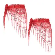 Belly Dance Hip Scarf Sequin Triangle Wrap Skirts(Red, Pack of 2)