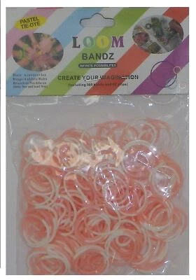 Pastel Tie Dye 300 Loom Bands With 12 Clips - Peach/White