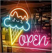 Sign Lamp Open Ice Cream Neon Sign Dessert Bar Coffee Outdoor Decor 45cm(C)