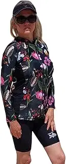 [RADICOOL SKINS] Radicool Australia - Women’s Full Zip Top Long Sleeve Protea Black Panel - Beach Shirt - Quick Dry - UPF 100+ UV Protection - Rash Guard