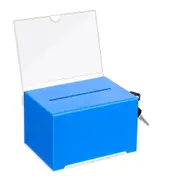 Suggestion Box with Slot and Lock, Acrylic Donation Box for Fundraising, Drawing Box for Raffle, 14 x 12.5 x 18CM voting box, Blue