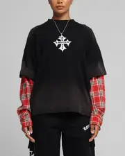 [LOITER] Loiter Layered Flannel T-shirt Black/red - Size 3XL 3XL Black/Red
