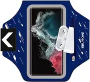 BUMOVE Running Armband for Samsung Galaxy S23 Ultra, S22 Ultra, S21 Ultra, S23 Plus, S22 Plus, Gym Workout Arm Band up to 6.9 inch with Earbuds Card Holder (Blue)