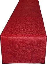 EcoSol Designs - Microfiber Damask Table Runner with Tassels for Any Occasion, Elegant Alternative to Embroidered Table Runners, Red Foliate, 16 x 90 inches