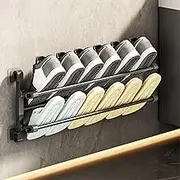 Wall Mounted Shoe Shelf, Self-Adhesive Foldable Shoe Holder, Space Saving Wall Shoe Rack, Narrow Shoe Rack for RV Home Entryway Closet Door, Shoes Storage Organizer (black)