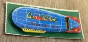 AIR WHALE World Air Lines Zeppelin Type Blimp Tin Toy WHISTLE Japan